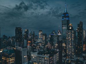 Preview wallpaper night city, skyscrapers, city lights, new york, usa, night, clouds