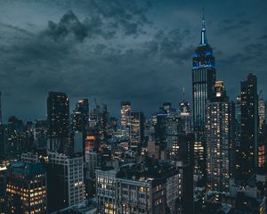 Preview wallpaper night city, skyscrapers, city lights, new york, usa, night, clouds