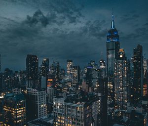 Preview wallpaper night city, skyscrapers, city lights, new york, usa, night, clouds