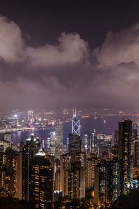 Preview wallpaper night city, skyscrapers, metropolis, city lights, hong kong