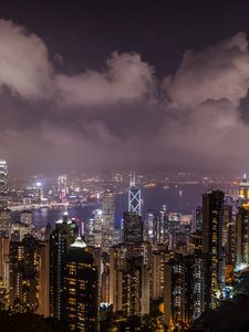 Preview wallpaper night city, skyscrapers, metropolis, city lights, hong kong