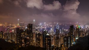 Preview wallpaper night city, skyscrapers, metropolis, city lights, hong kong