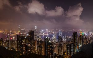 Preview wallpaper night city, skyscrapers, metropolis, city lights, hong kong