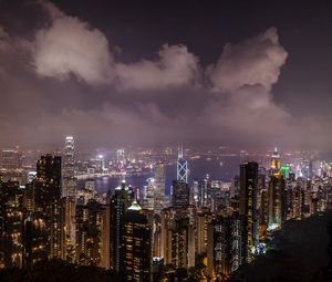 Preview wallpaper night city, skyscrapers, metropolis, city lights, hong kong