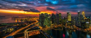 Preview wallpaper night city, skyscrapers, metropolis, sunset, clouds
