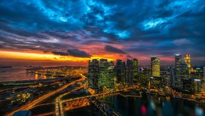 Preview wallpaper night city, skyscrapers, metropolis, sunset, clouds