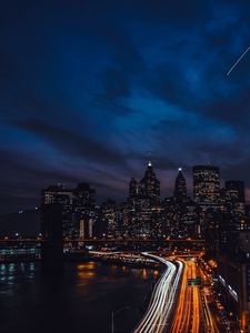 Preview wallpaper night city, skyscrapers, night, bridge