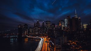 Preview wallpaper night city, skyscrapers, night, bridge