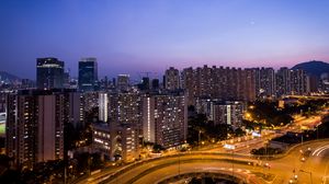 Preview wallpaper night city, skyscrapers, top view