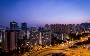 Preview wallpaper night city, skyscrapers, top view