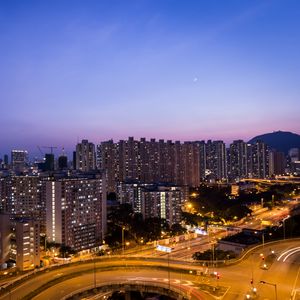 Preview wallpaper night city, skyscrapers, top view