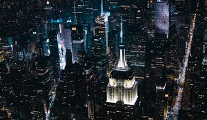 Preview wallpaper night city, skyscrapers, top view
