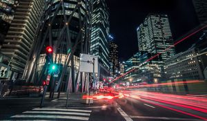 Preview wallpaper night city, skyscrapers, traffic, road, defense, france