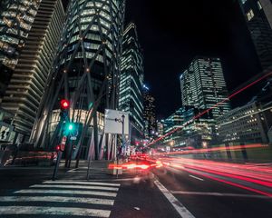 Preview wallpaper night city, skyscrapers, traffic, road, defense, france