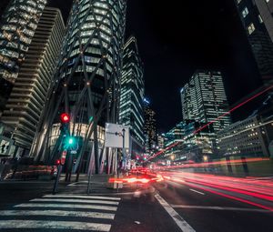 Preview wallpaper night city, skyscrapers, traffic, road, defense, france