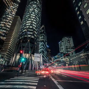 Preview wallpaper night city, skyscrapers, traffic, road, defense, france