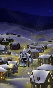 Preview wallpaper night, city, snow, christmas, holiday