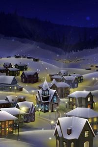 Preview wallpaper night, city, snow, christmas, holiday