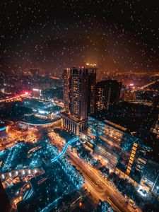 Preview wallpaper night city, snowfall, city lights, taipei, taiwan