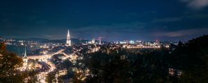 Preview wallpaper night city, starry sky, night, city lights, aerial view