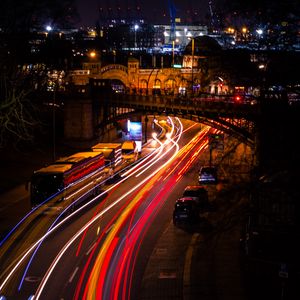 Preview wallpaper night city, street, aerial view, lights, long exposure