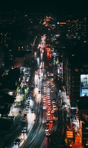 Preview wallpaper night city, street, aerial view, buildings, cars, lights, dark