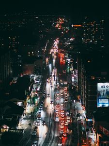 Preview wallpaper night city, street, aerial view, buildings, cars, lights, dark