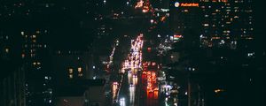 Preview wallpaper night city, street, aerial view, buildings, cars, lights, dark