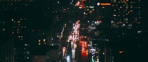 Preview wallpaper night city, street, aerial view, buildings, cars, lights, dark