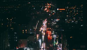 Preview wallpaper night city, street, aerial view, buildings, cars, lights, dark