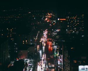 Preview wallpaper night city, street, aerial view, buildings, cars, lights, dark