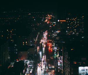 Preview wallpaper night city, street, aerial view, buildings, cars, lights, dark