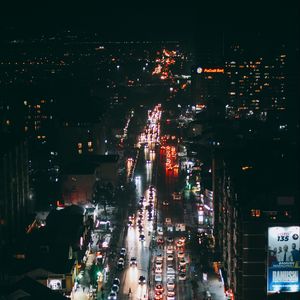 Preview wallpaper night city, street, aerial view, buildings, cars, lights, dark