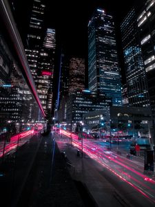 Preview wallpaper night city, street, buildings, skyscrapers, lights