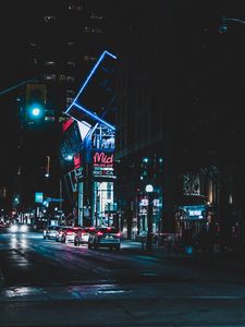 Preview wallpaper night city, street, buildings, cars, neon