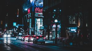 Preview wallpaper night city, street, buildings, cars, neon
