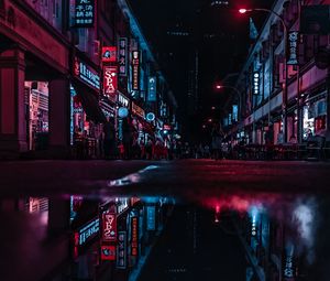 Preview wallpaper night city, street, city lights, reflection