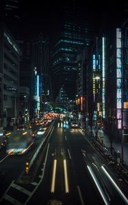 Preview wallpaper night city, street, city lights, traffic, buildings, tokyo, japan