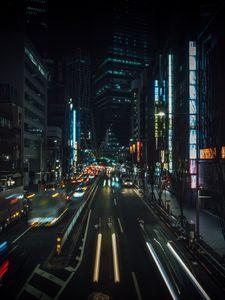 Preview wallpaper night city, street, city lights, traffic, buildings, tokyo, japan