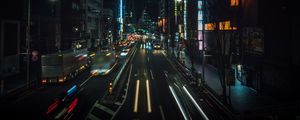 Preview wallpaper night city, street, city lights, traffic, buildings, tokyo, japan