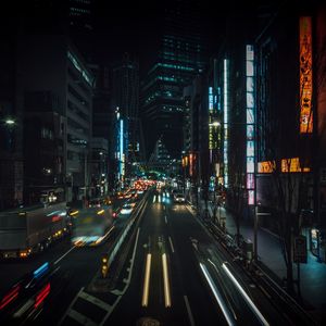Preview wallpaper night city, street, city lights, traffic, buildings, tokyo, japan