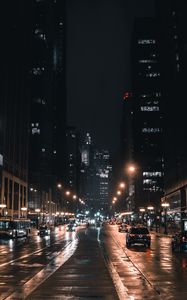 Preview wallpaper night city, street, city lights, traffic, chicago, usa