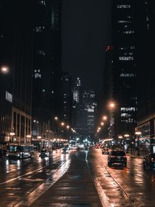 Preview wallpaper night city, street, city lights, traffic, chicago, usa