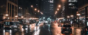 Preview wallpaper night city, street, city lights, traffic, chicago, usa