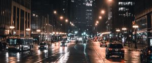 Preview wallpaper night city, street, city lights, traffic, chicago, usa