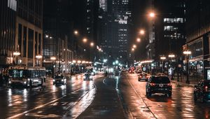 Preview wallpaper night city, street, city lights, traffic, chicago, usa