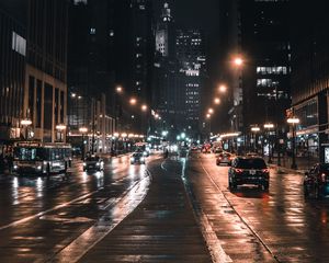 Preview wallpaper night city, street, city lights, traffic, chicago, usa