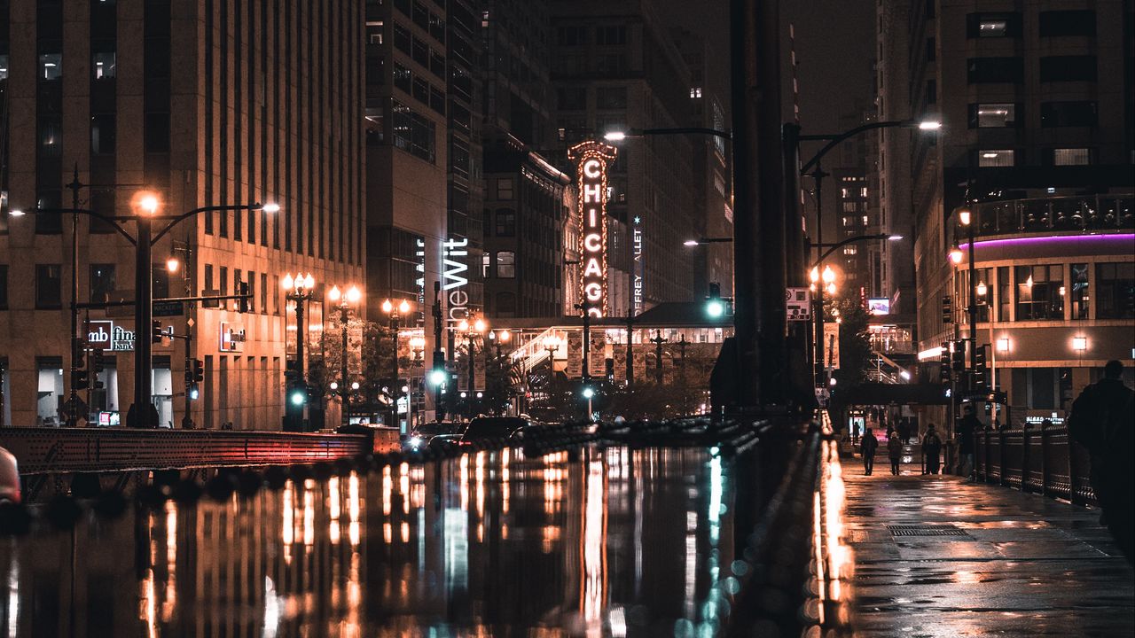 Wallpaper night city, street, city lights, architecture, chicago, usa