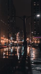 Preview wallpaper night city, street, city lights, architecture, chicago, usa