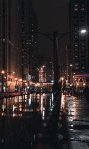 Preview wallpaper night city, street, city lights, architecture, chicago, usa